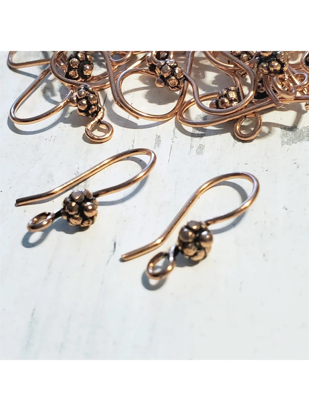 Fancy Handcrafted India Solid Copper Bali Bead Ear Hooks Earring Wires 10 pcs